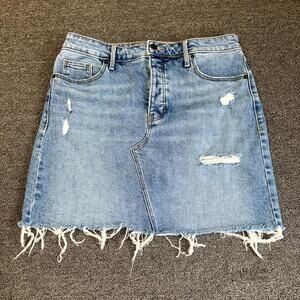 Old Navy Button-Fly Raw-Hem Jean Skirt Women's Size 8 Blue Distressed Casual